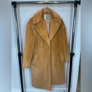 Mural Faux Fur Long Boho Cozy Coat Oversized Caramel Snap Closure Medium $100